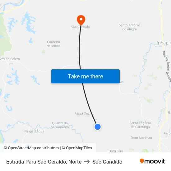 Estrada Para São Geraldo, Norte to Sao Candido map