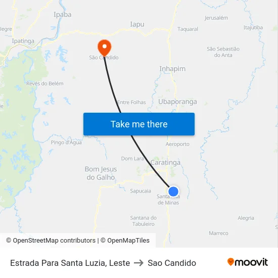 Estrada Para Santa Luzia, Leste to Sao Candido map