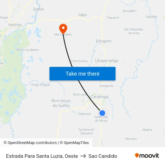 Estrada Para Santa Luzia, Oeste to Sao Candido map