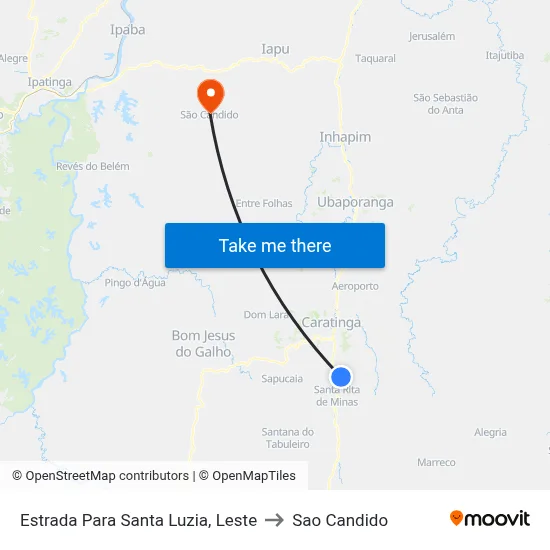 Estrada Para Santa Luzia, Leste to Sao Candido map