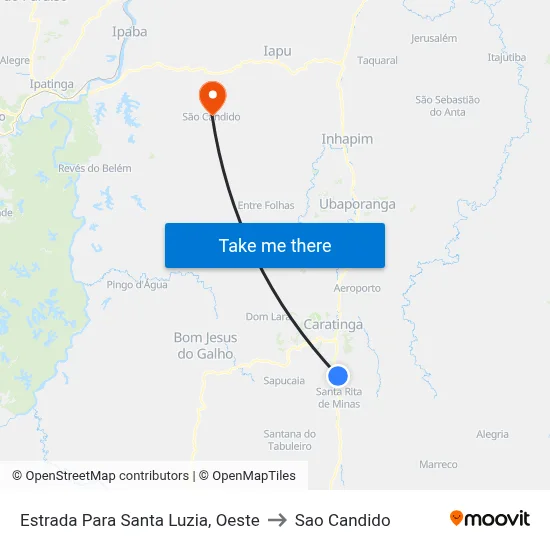 Estrada Para Santa Luzia, Oeste to Sao Candido map