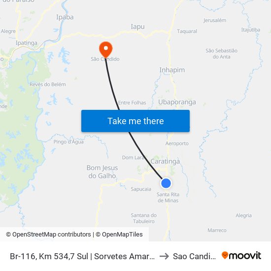 Br-116, Km 534,7 Sul | Sorvetes Amaretto to Sao Candido map