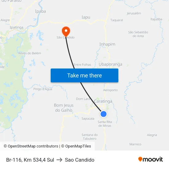 Br-116, Km 534,4 Sul to Sao Candido map