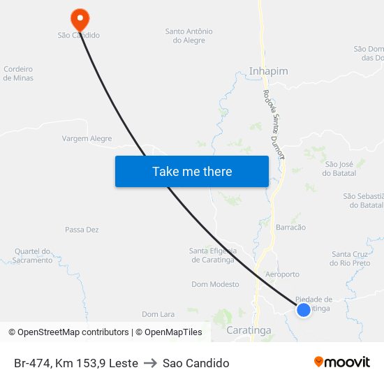 Br-474, Km 153,9 Leste to Sao Candido map