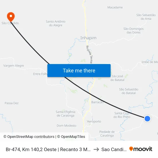 Br-474, Km 140,2 Oeste | Recanto 3 Marias to Sao Candido map