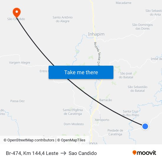 Br-474, Km 144,4 Leste to Sao Candido map