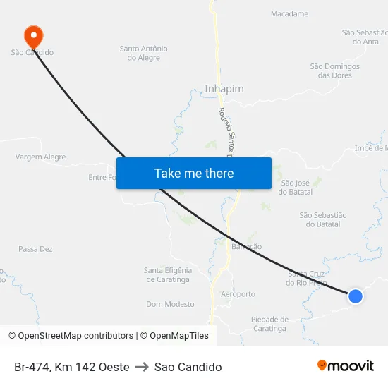 Br-474, Km 142 Oeste to Sao Candido map