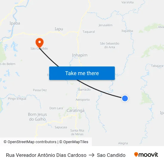 Rua Vereador Antônio Dias Cardoso to Sao Candido map