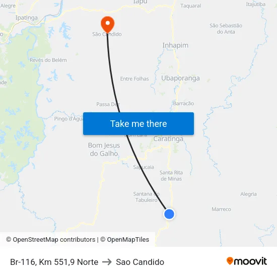 Br-116, Km 551,9 Norte to Sao Candido map