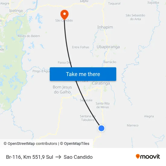 Br-116, Km 551,9 Sul to Sao Candido map