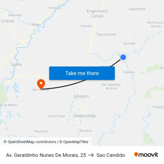 Av. Geraldinho Nunes De Morais, 25 to Sao Candido map