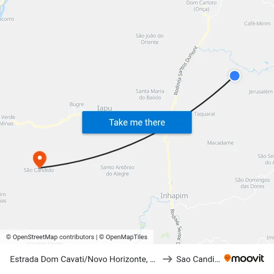 Estrada Dom Cavati/Novo Horizonte, Oeste to Sao Candido map