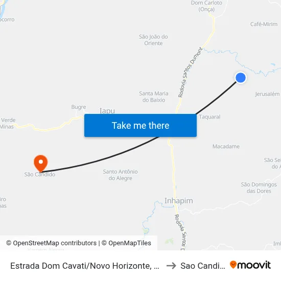 Estrada Dom Cavati/Novo Horizonte, Leste to Sao Candido map
