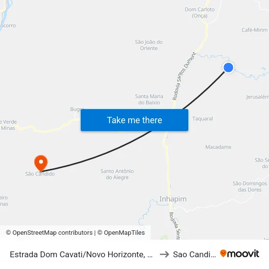 Estrada Dom Cavati/Novo Horizonte, Oeste to Sao Candido map