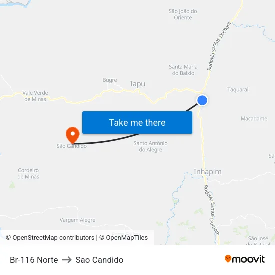 Br-116 Norte to Sao Candido map