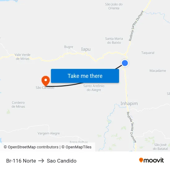Br-116 Norte to Sao Candido map