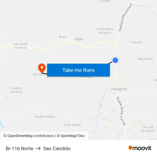 Br-116 Norte to Sao Candido map