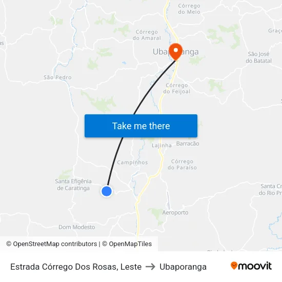 Estrada Córrego Dos Rosas, Leste to Ubaporanga map