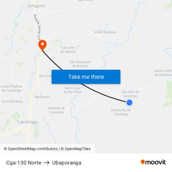 Cga-130 Norte to Ubaporanga map