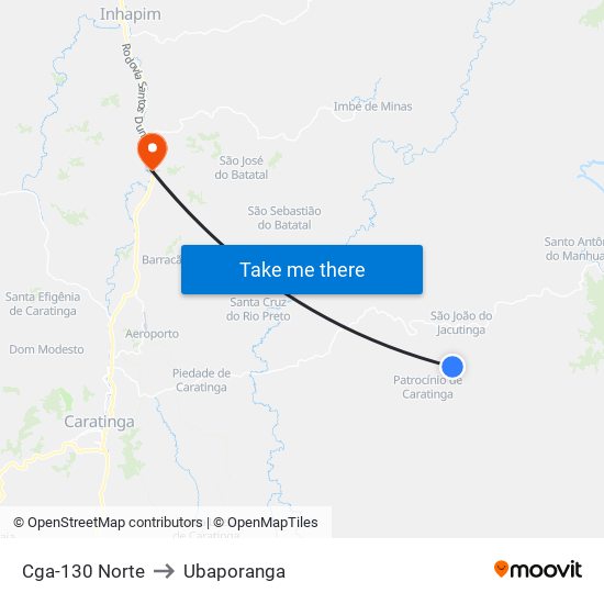 Cga-130 Norte to Ubaporanga map