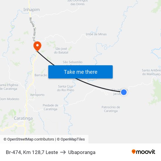 Br-474, Km 128,7 Leste to Ubaporanga map