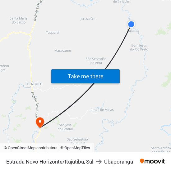 Estrada Novo Horizonte/Itajutiba, Sul to Ubaporanga map