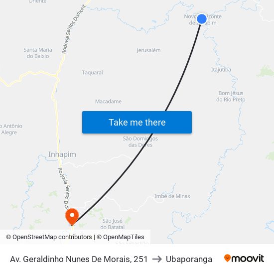 Av. Geraldinho Nunes De Morais, 251 to Ubaporanga map