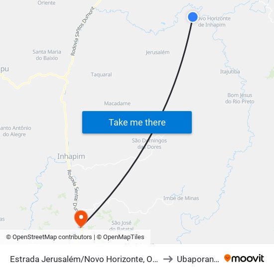 Estrada Jerusalém/Novo Horizonte, Oeste to Ubaporanga map