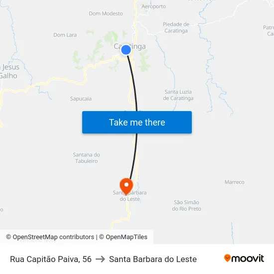 Rua Capitão Paiva, 56 to Santa Barbara do Leste map