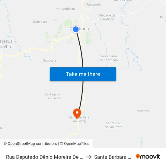 Rua Deputado Dênio Moreira De Carvalho, 402 to Santa Barbara do Leste map