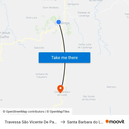 Travessa São Vicente De Paula, 60 to Santa Barbara do Leste map