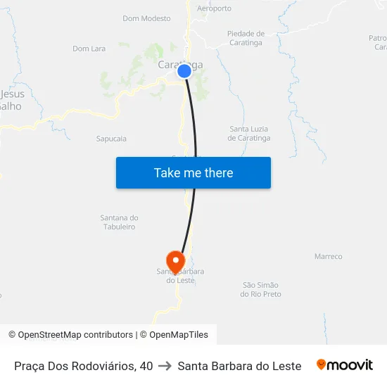 Praça Dos Rodoviários, 40 to Santa Barbara do Leste map