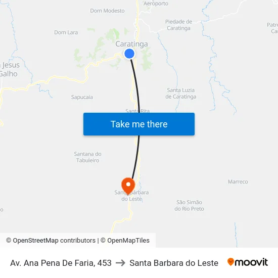 Av. Ana Pena De Faria, 453 to Santa Barbara do Leste map