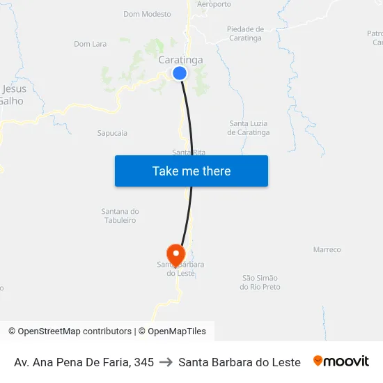 Av. Ana Pena De Faria, 345 to Santa Barbara do Leste map