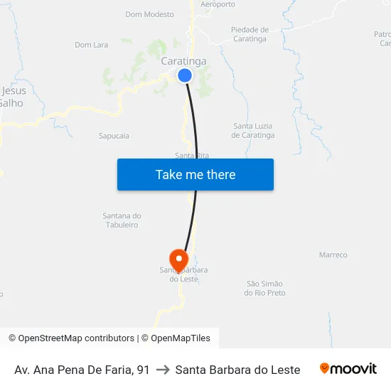 Av. Ana Pena De Faria, 91 to Santa Barbara do Leste map