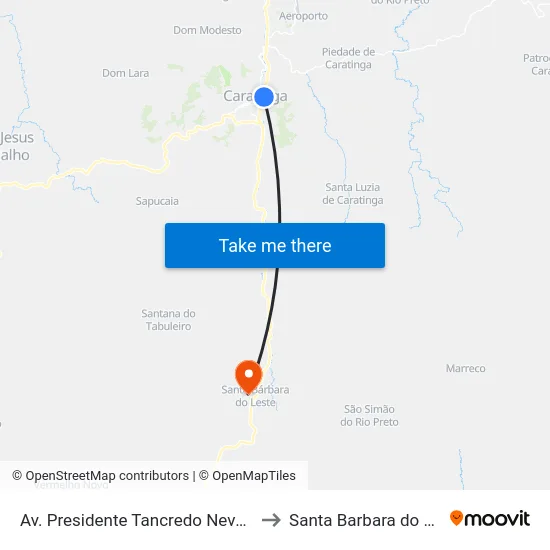 Av. Presidente Tancredo Neves, 744 to Santa Barbara do Leste map