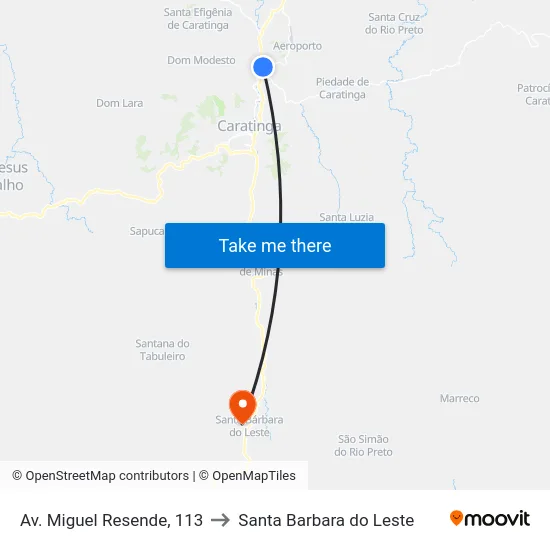 Av. Miguel Resende, 113 to Santa Barbara do Leste map