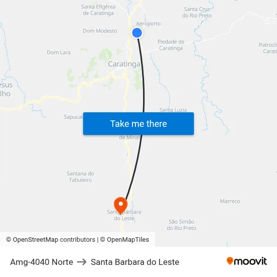 Amg-4040 Norte to Santa Barbara do Leste map