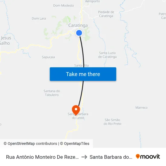 Rua Antônio Monteiro De Rezende, 186 to Santa Barbara do Leste map