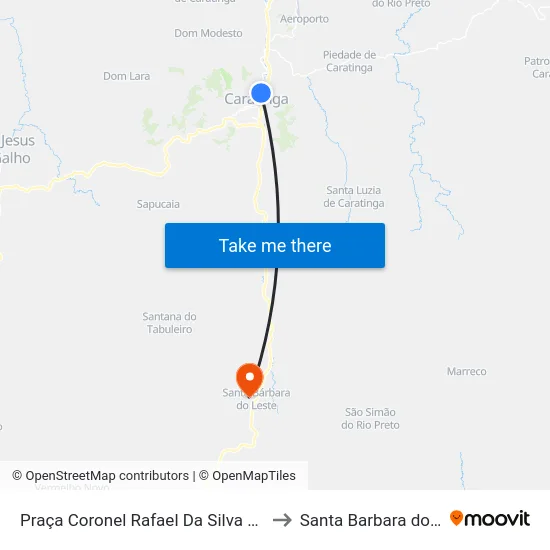 Praça Coronel Rafael Da Silva Araújo, 95 to Santa Barbara do Leste map