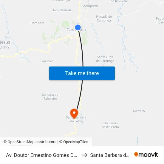 Av. Doutor Ernestino Gomes Da Costa, 10 to Santa Barbara do Leste map