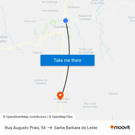 Rua Augusto Prais, 54 to Santa Barbara do Leste map