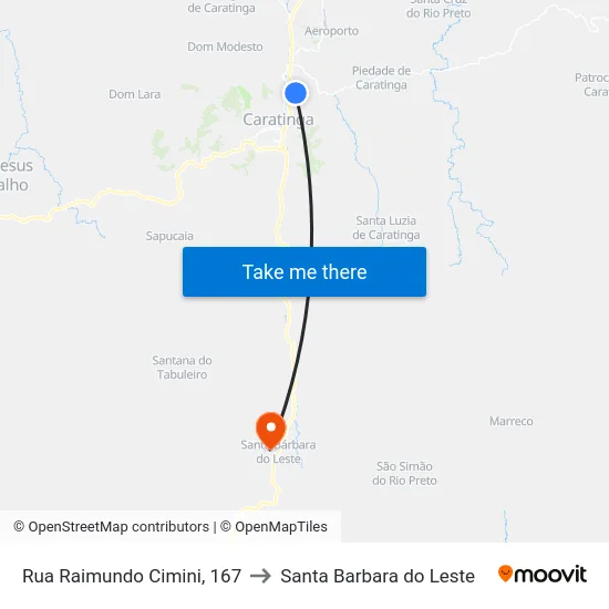 Rua Raimundo Cimini, 167 to Santa Barbara do Leste map