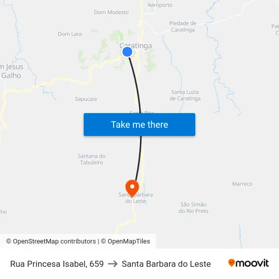 Rua Princesa Isabel, 659 to Santa Barbara do Leste map