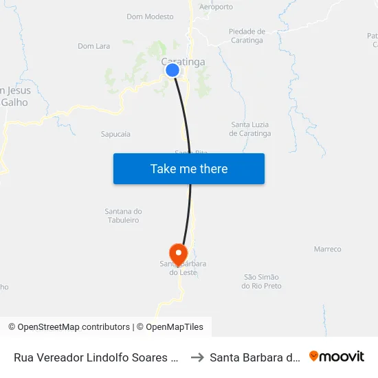 Rua Vereador Lindolfo Soares Carvalho, 15 to Santa Barbara do Leste map