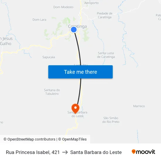 Rua Princesa Isabel, 421 to Santa Barbara do Leste map