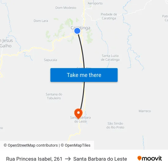Rua Princesa Isabel, 261 to Santa Barbara do Leste map