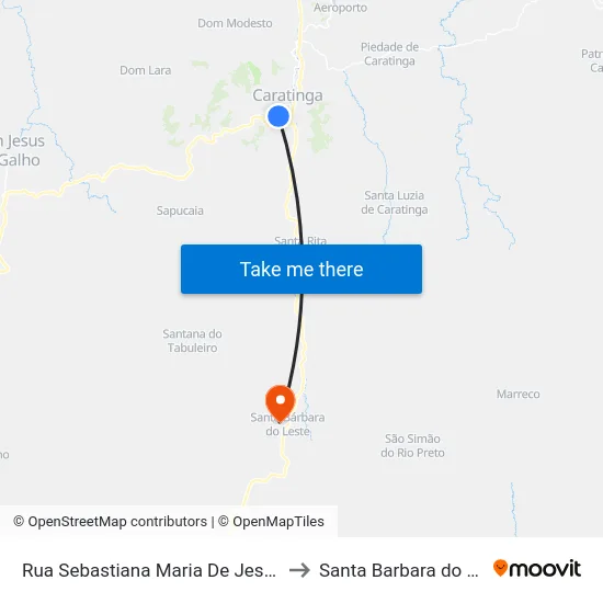 Rua Sebastiana Maria De Jesus, 362 to Santa Barbara do Leste map