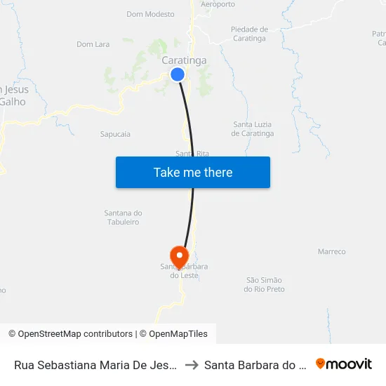 Rua Sebastiana Maria De Jesus, 438 to Santa Barbara do Leste map