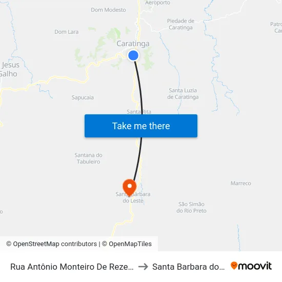 Rua Antônio Monteiro De Rezende, 472 to Santa Barbara do Leste map